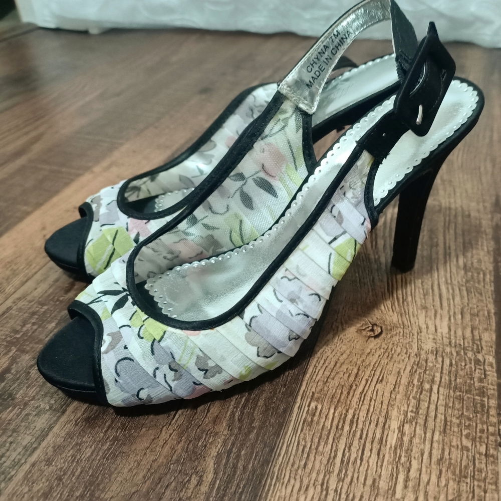 Michelangelo Floral Open Toe Heels